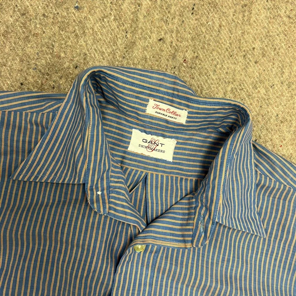 Vintage Gant Button Up Shirt Mens Large Blue 1960s Striped - Picture 4 of 10